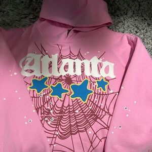 Kids Pink 'Atlanta' Graphic Hoodie with Blue Star Accents